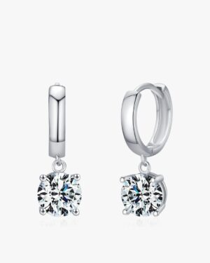 Cecilia sterling silver huggie hoop earrings with round brilliant cut moissanite drops