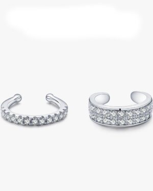 Silver Clementine CZ pave ear cuff earrings featuring single row and double row designs with sparkling clear cubic zirconia stones.