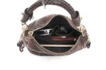 Cobra Snake Print Bucket Bag-Brown (9) Open brown Cobra Snake Print bucket bag filled with everyday essentials, showing interior compartments, zip pocket and spacious storage