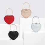 Cupid Rhinestone Heart Clutch (1) Rhinestone heart clutch bags in red, champagne, black and silver AB with sparkling crystals and metal top handles