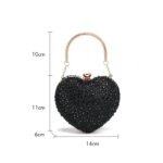 Cupid Rhinestone Heart Clutch (4) Black rhinestone heart clutch bag size guide showing 14 cm width, 11 cm height, 6 cm depth and 10 cm handle