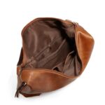 Delaney Large Hobo Bag-brown (5) Interior view of brown Delaney Large Hobo Bag showing spacious fabric-lined main compartment, top zipper closure and internal zippered pocket