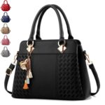 Delphine Tassel Charm Handbag Black Delphine Tassel Charm handbag with textured woven panels, double top handles, detachable shoulder strap and decorative tassel charm