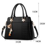 Delphine Tassel Charm Handbag-black (4) Black Delphine Tassel Charm handbag size guide showing 31 cm width, 23 cm height, 14 cm depth and 15 cm handle drop