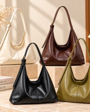 Hollis Slouchy Tote Bag collection in beige, black, coffee brown and olive green with soft oversized shape and adjustable shoulder straps