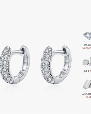 Lavinia 11mm pave moissanite huggie hoop earrings in 925 sterling silver with D colour brilliant cut stones