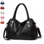 Linden soft black hobo satchel bag with double handles, detachable shoulder strap and gold tone hardware