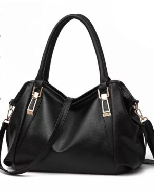 Linden soft black hobo satchel bag with double handles, detachable shoulder strap and gold tone hardware