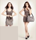 Mamba Snake Embossed Hobo Bag (2) Women’s snake embossed hobo handbag modeled in two poses, showing the roomy shoulder bag design with double top handles