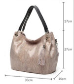 Mamba Snake Embossed Hobo Bag-beige (10) Beige snake embossed hobo bag size guide showing 30 cm width, 27 cm height, 16 cm depth, and 17 cm handle drop