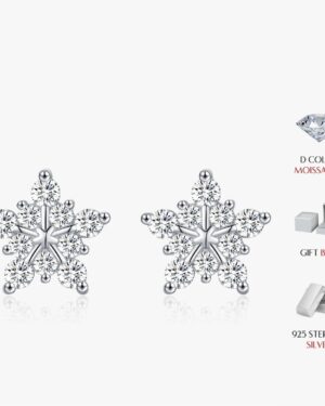 Philippa snowflake moissanite stud earrings in 925 sterling silver with brilliant-cut D color stones and gift box