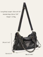 Reese Vintage Washed Shoulder Bag (5) Reese Vintage Washed Shoulder Bag size guide showing 38 cm width, 29 cm height, 13 cm depth, adjustable 120 cm shoulder strap and 20 cm handle drop