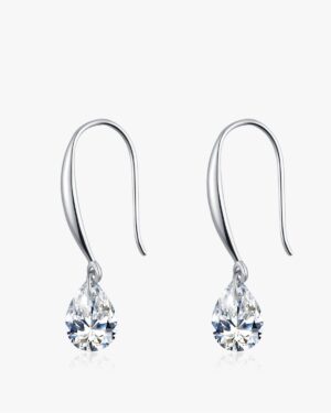 Rosamund silver hook earrings with sparkling pear shaped cubic zirconia water drop pendants
