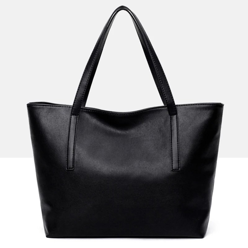 Back view of Sable black tote bag with long shoulder handles, smooth finish and clean minimalist design