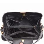 Sienna Croc Pattern Bucket Bag-black (9) Interior view of black Sienna croc pattern bucket bag showing lined compartments, zip pockets and internal storage
