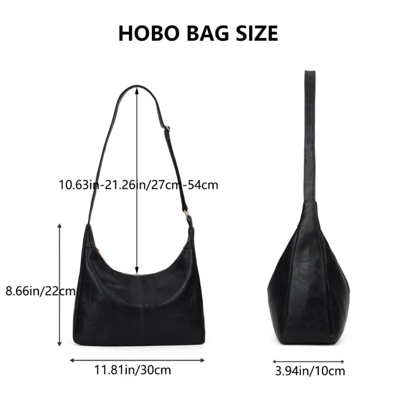 Sutton Hobo Shoulder Bag size guide showing 30 cm width, 22 cm height, 10 cm depth and adjustable strap length from 27 to 54 cm