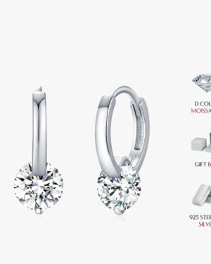 Tamsin 1 carat moissanite huggie hoop earrings in 925 sterling silver with brilliant round-cut D color stones and gift box