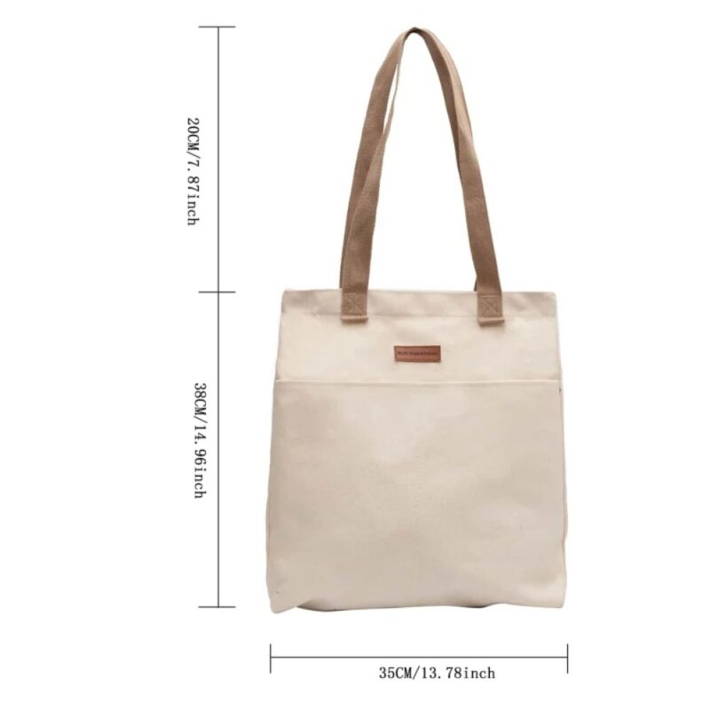 Tegan Large Canvas Tote Bag size chart showing 35 cm width, 38 cm height and 20 cm shoulder handle drop